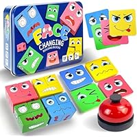Face Changing Magic Cube Game, Wooden 3D Puzzle Face-Changing Magic Cube with Bell, Expression Building Blocks Pattern Matching Game, Montessori Block Puzzle For Kids Adults
