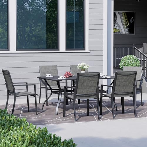 Black Outdoor Metal Frame Rectangle Patio Dining Table with Umbrella Hole for 6 People - 63x38