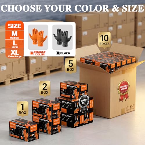 Image of 10 Mil Heavy Duty Mechanic Nitrile Gloves, Black Large 1000 Count | Diamond Grip, Latex Free Disposable Chemical Resistant Rubber Gloves for Industrial,Workshops, Auto Repair,Janitorial,Food