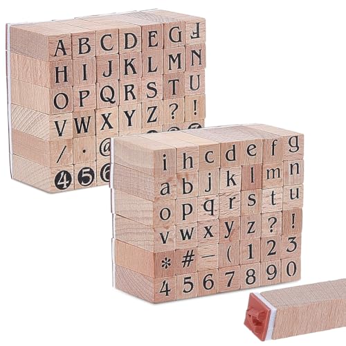CRAFTYMELODY Lot de 82 tampons en bois avec chiffres de l'alphabet Navajo - Blanc - Petites lettres, chiffres, lettres avec rectangle en bois et caoutchouc
