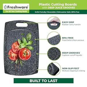 Plastic Cutting Boards for Kitchen, Cutting Board Set of 3, Juice Grooves with Easy Grip Handle, BPA-Free, Non-Porous, Dishwasher Safe, Black Marble Plastic Cutting Boards for Kitchen Cutting Board Set of 3 Juice Grooves with Easy Grip Handle BPA Free Non Porous Dishwasher Safe Black Marble