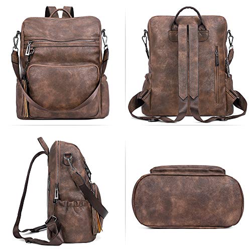 Image of CLUCI Backpack Purse for Women Large Leather Travel Backpack Work Fashion Ladies Casual Daypack with Tassel Two-Tone Coffee