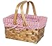 Wickerwise Small Rectangular Woodchip Picnic Baskets with Double Folding Handles, Natural Hand-Woven Basket Lined with Gingham Red and White Lining Great for Gifts.