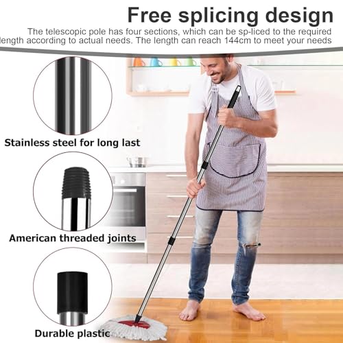 HASLED Teleskopstange 4-teilig - Edelstahl Teleskopstiel mit Griff (40-144 cm) für Fensterreinigung, Auto-Waschköpfe & Haushalt