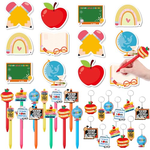 Image of 36 Pieces 36 Pcs Teachers Appreciation Gifts Bulk Include Cute Ballpoint Pen, Funny Keychains, Sticky Notepad Teachers Thank You Gift Set for Teacher Appreciation Week, End of Year Graduation (Bright)