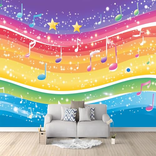 Papier peint panoramique notes de musique pour décorer une chambre d'enfant arc-en-ciel - 2