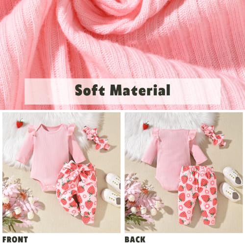 Image of Aalizzwell Preemie Newborn Infant Baby Girls Clothes Ribbed Romper Bodysuit Pants Set Fall Winter Outfits