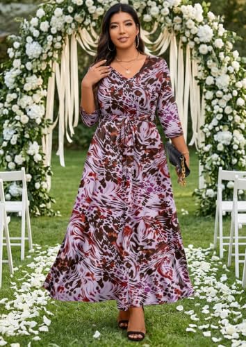 Image of Runwind Plus Size Maxi Dress for Curvy Women Flowy Wrap with Pockets
