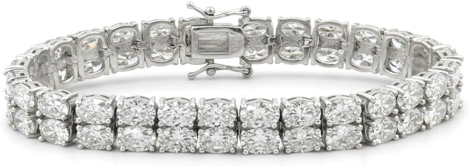 Double Line Moissanite Tennis Bracelet in 925 Sterling Silver | 6x4mm Oval Cut 23.50 Carat Luxury Two-Row Bracelet | Premium Jewelry | Enagement Gift | Gift For Her