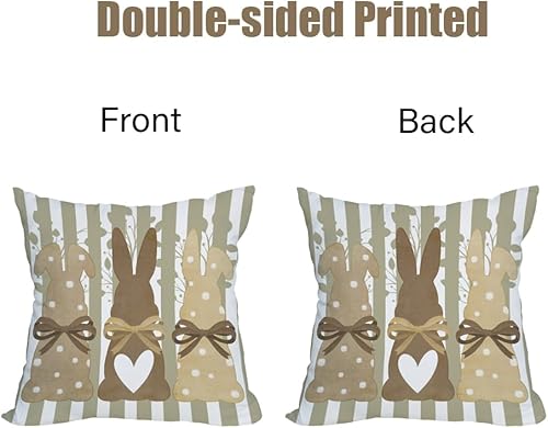 Miniatura 4 de Fukeen Paquete de 2 fundas de almohada impermeables de Pascua de 20 x 20 pulgadas, diseño de conejo, rayas marrones, fundas de almohada de Pascua,