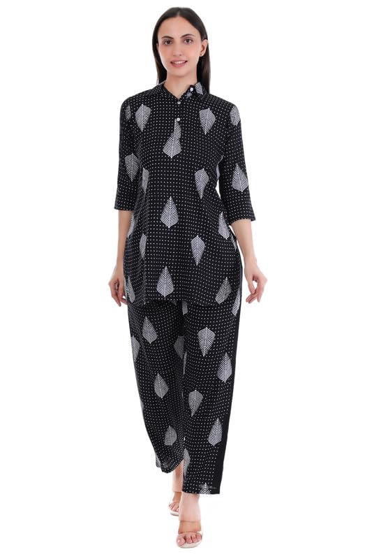 fiza Women's Viscose Rayon Collar Neck Co-Ord Set | Printed Stylish Top & Bottom Set | Loungewear | Comfortable & Trendy Day-to-Night Wear-picture-30