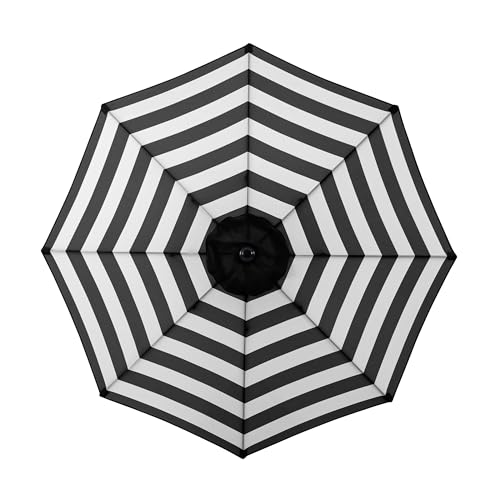 Striped Patio Umbrella – 9 Ft Sun Shade with Push Button Tilt for Outdoor Furniture, Deck, Backyard, or Pool by Pure Garden (Black and White)
