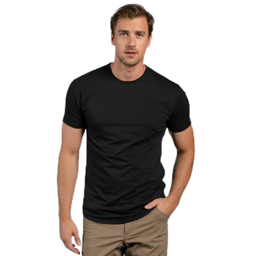 BYLT Mens Drop-Cut Men's T Shirt, Plain Tshirts for Men, Drop Cut Basic Crewneck Tee, Wrinkle Resistant, Stretch Fit