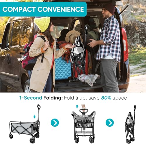 SAILARY Collapsible Foldable Wagon, Beach Cart Large Capacity, Heavy Duty Folding Wagon Portable, for Outdoor Sports, Shopping, Camping, Gray - Thumbnail 4