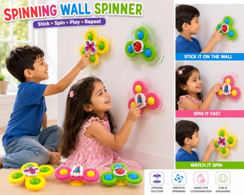 Image of Khasala Brothers Baby Strong Suction Cup Round Sensory Non-Toxic Toys for Kids,Colorful Lovely Attractive Bath Toys Airplane Car Travel Table & Window Toys