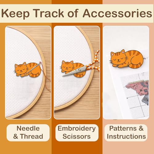 Image of Kraftex Magnetic Needle Minder. Needleminder for Embroidery & Sewing. Cute Needlepoint Accessories. Magnetic Needle Holder for Cross Stitch. Cute Magnet Pin Gift, Orange Cat
