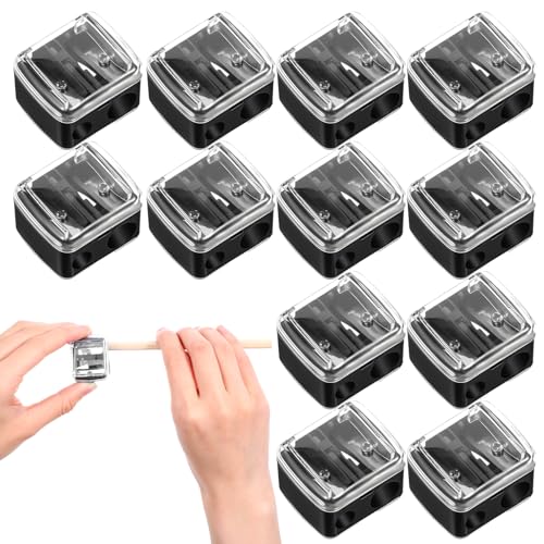 Wanmu 12 Stück Make-up Bleistiftspitzer, Doppel-Lipliner-Spitzer, Kleiner Eyeliner-Spitzer, Kosmetische manuelle Werkzeuge für Eyeliner-Lipliner-Stifte (Schwarz)