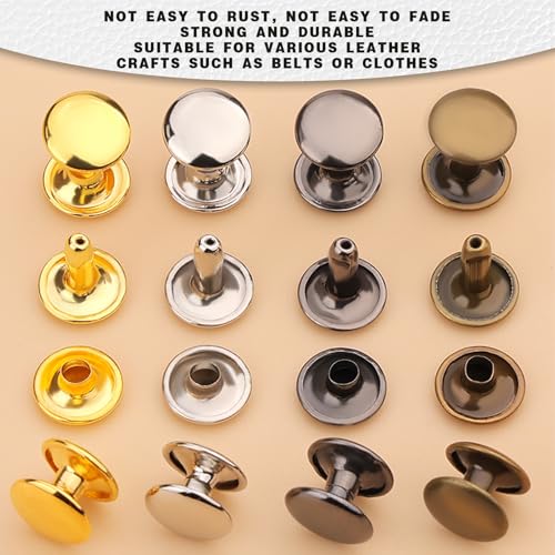 Dercuy PGMD001 300 Sets Leather Rivets,3 Sizes Double Round Cap Leather Rivets,Tubular Metal Studs thumb #1