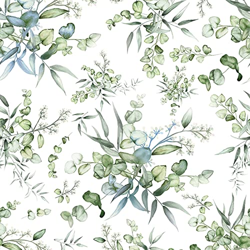 Papier Adhesif pour Meuble Papier Peint Stickers Rouleau Autocollants de Meubles Décoratifs Frais Modernes Imprimés D'eucalyptus D'aquarelle Verte pour Chambre Penderie Cuisine Salle de Bain 44cmX3m