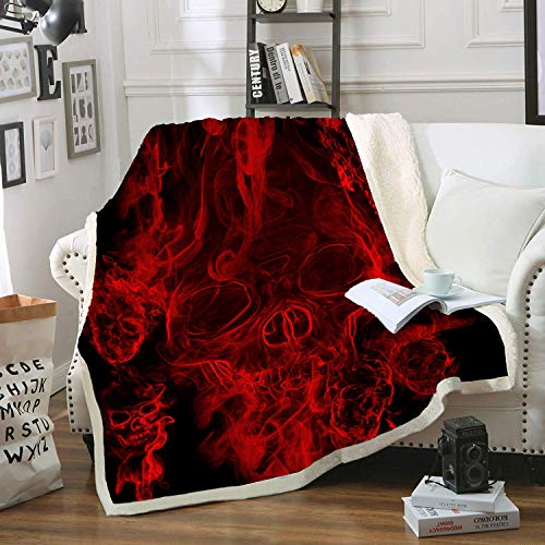 Red Skull Blanket Comfort Warmth Soft Cozy Air Conditioning Machine Wash Black And White Rose Skull Sherpa Fleece Blanket (Throw 60"X80") (Red Skull) #TOP21