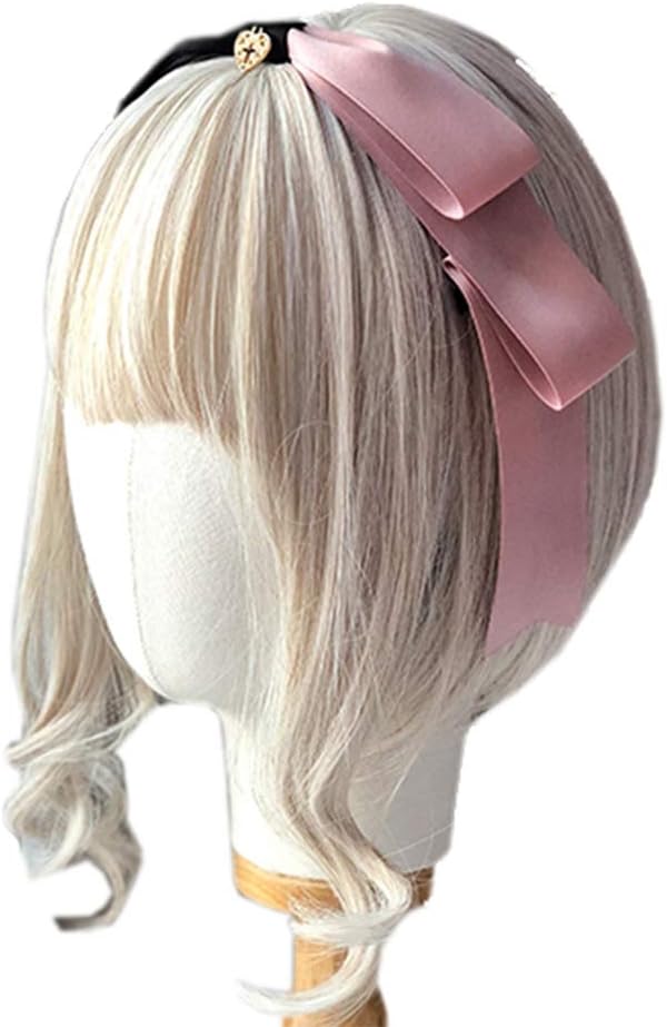 髪飾り カチューシャ ロリィタ 森ガール 大きいリボン コントラスト 可愛い ヘアアクセサリー アクセント 蝶結び フリル サテン 超キュート お姫様 コスプレ系 萌え系 パーティー 髪留め 黒 ピンク ピンクとブラック Kc ついに入荷