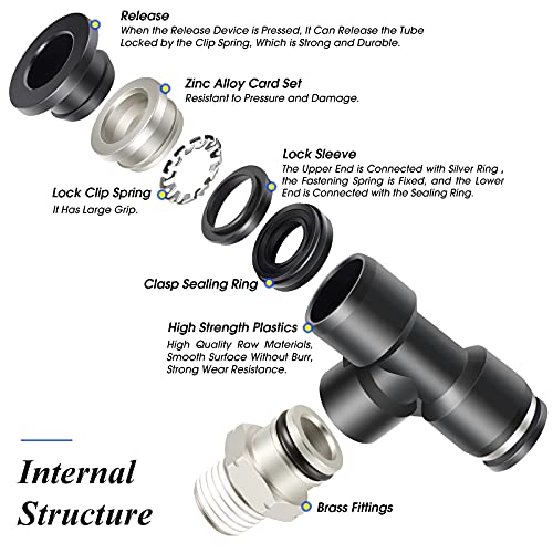 Conector neumático macho Tailonz de 3/8 DO a rosca 1/2 NPT para tubos de aire 6
