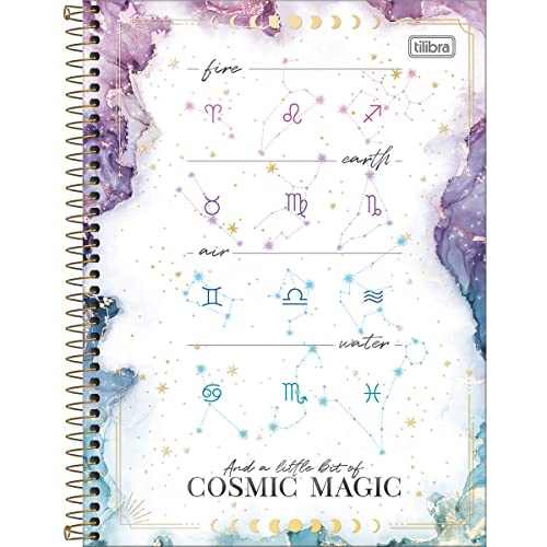 Caderno Espiral Capa Dura Universit&aacute;rio 10 Mat&eacute;rias Magic 160 Folhas - Signos - Cosmic Magic -...