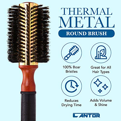 Medium Round Blow Dry Brush - Boar Bristle, Thermal Metal Barrel, Professional Anti-Static Roller Hair Brush For Styling And Blow Drying - Bonus Sectioning Pick - 16 Row, 2.75” - By Cantor #TOP2
