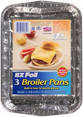 Hefty EZ Foil 91855 8-Inch x 11.25-Inch x 1-Inch Miracle Broiler Pans Grease Absorbing (Pack of 3)