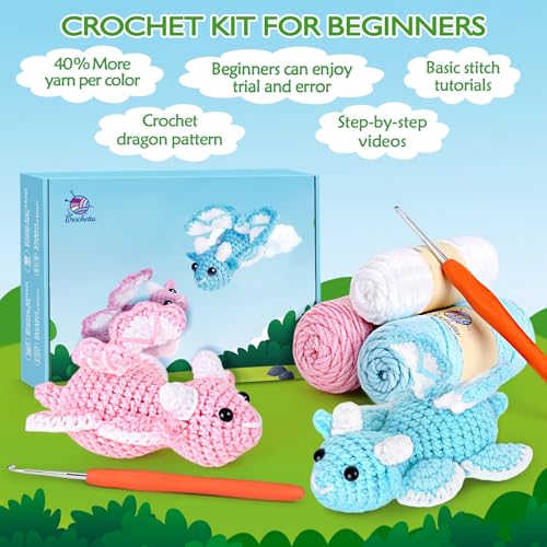 Image of Crochetta Beginner Crochet Kit with Step-by-Step Video Tutorials, Learn to Crochet for Adults & Kids, Knitting Craft Supplies, Hanging Plants Home Decor (40%+ Yarn)