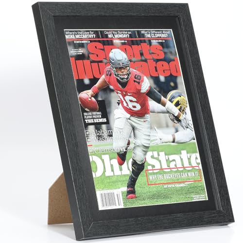 Image of JupDec Sports Magazine Frame, Premium Wood Display Case for 8 inch x 10.5 inch Magazines, Wall Mount or Tabletop Stand, Layered Design with Positioning Mat, Perfect for Sports, Fashion & Home Decor