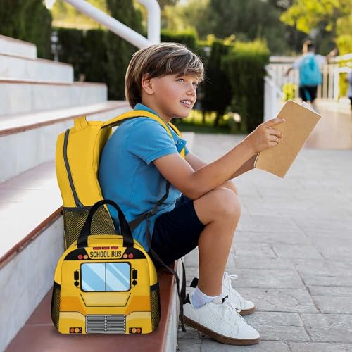 School Backpacks Set for Kids Boys, School Bus Backpacks Matching Combo for Preschool Primary, Lightweight Bus Bookbag with Lunch Box Bundle 6