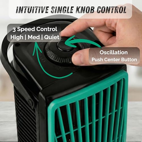 Image of Ekvira Aura High Speed Cooling Fan NEW | Tower Fan | 120 Oscillation | 3 Speed Single-Knob Control | Bladeless Safe Design | 1 Year Warranty | Portable Table Fan for Home Office Kitchen | Black Green