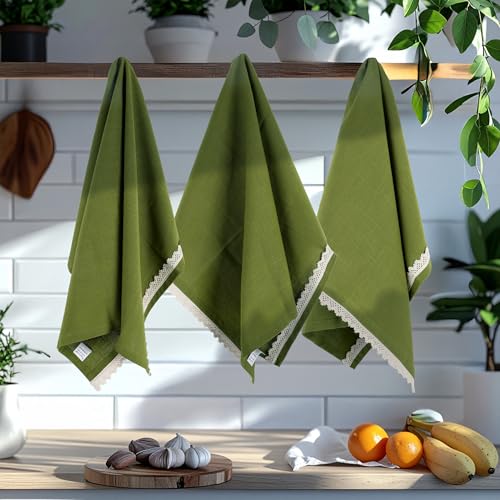 Image of FINGERCRAFT Kitchen Cloth 100% Soft High GSM Cotton Fabric Kitchen Towel, 20 x 30 Inches Perfect Size for Kitchen Uses, Set of 6, Multipurpose Use as Dish Towel, Bar Towel (Olive)