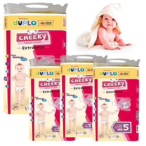 Cheeky Pañal Ultraseco - PREMIUM - Pack Ahorro - TODAS LAS TALLAS - Apto para pieles Atópicas (Talla 5 - de 13 a 18 kg.) 176 Uds.