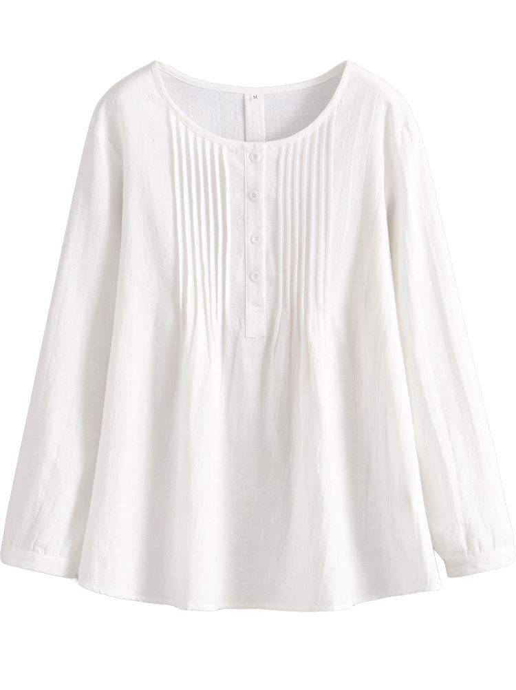 MinibeeWomen's Scoop Neck Pleated Blouse Solid Color Lovely Button Tunic Shirt