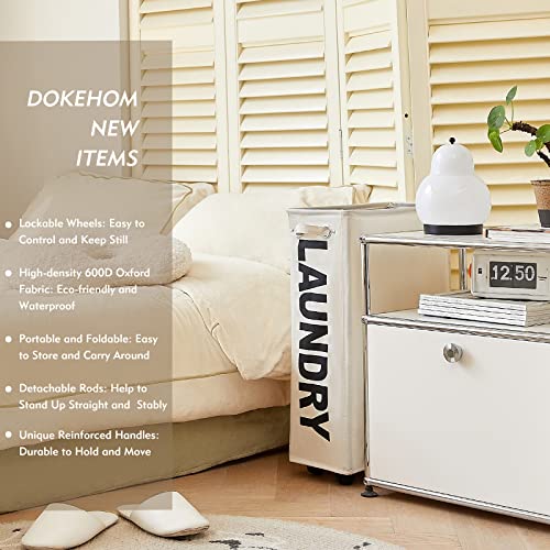 Dokehom 25-Inches Slim Laundry Basket On Wheels, Collapsible Rolling Laundry Hamper, Foldable Narrow Corner Clothes Storage Bins (Beige) #TOP1