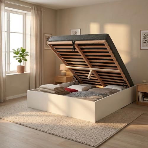 WEBER INDUSTRIES Lit Coffre Bilbao 140x190 cm + sommier/Blanc