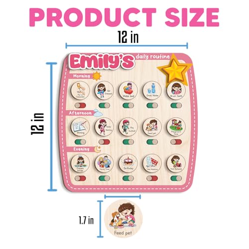 Image of Personalized Wooden Chore Chart for Kids, Daily Routine Chart for Toddlers, Visual Schedule for Kids Age 3-5, Morning Bedtime Routine for Girls (09)