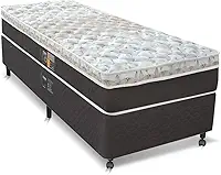 Castor Cama Box Solteiro Sleep Classic Híbrido com Molas Ensacadas, Branco com Cinza, Euro Pillow, Madeira, 64x88x188 cm