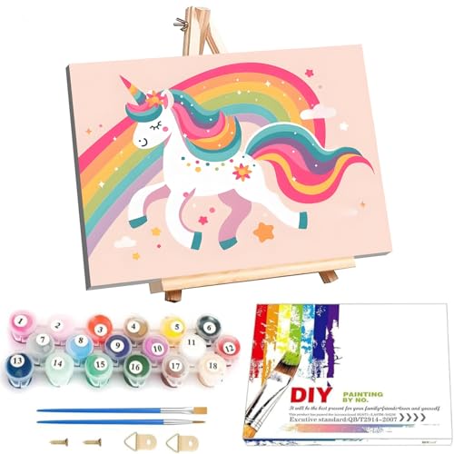 Arttoplus Cartoon Paint by Numbers Kit for Children with Framed- Easy Paint by Numbers for Kids Ages 4-8-12 with Wooden Easel Acrylic Oil Painting by Number Kid for Gift Home Decor(8x12 inch)