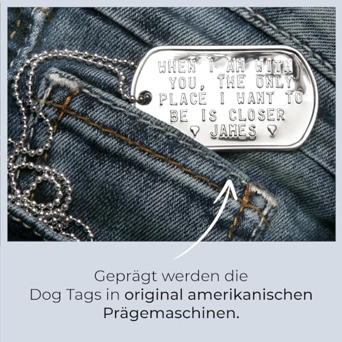 Personalisierte Erkennungsmarke glänzend mit eigenem Text | Dog Tag Kette mit Prägung | inkl. Kette & Silencer im Set | Unterschiedliche individuelle Texte und Motive möglich