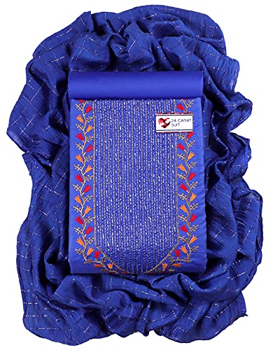 Sun Fashion And Lifestyle Women's Cotton Slub Khatli Work Unstitched Salwar Suit Dress Material, 2 Mtr Cotton Salwar, Stylish Banarasi Dupatta By 24 Carat Suit (Design 43; Free Size)