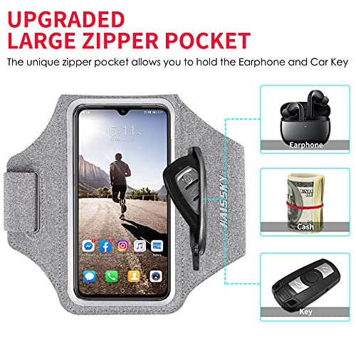 Haissky Running Armband With Airpods Bag Cell Phone Armband For Iphone 12/11 Pro /11/Xr/Xs/X/8, Galaxy S9/S8 Water Resistant Sports Phone Holder Case & Zipper Slot Car Key Holder For 6.5 Inch Phone #TOP1