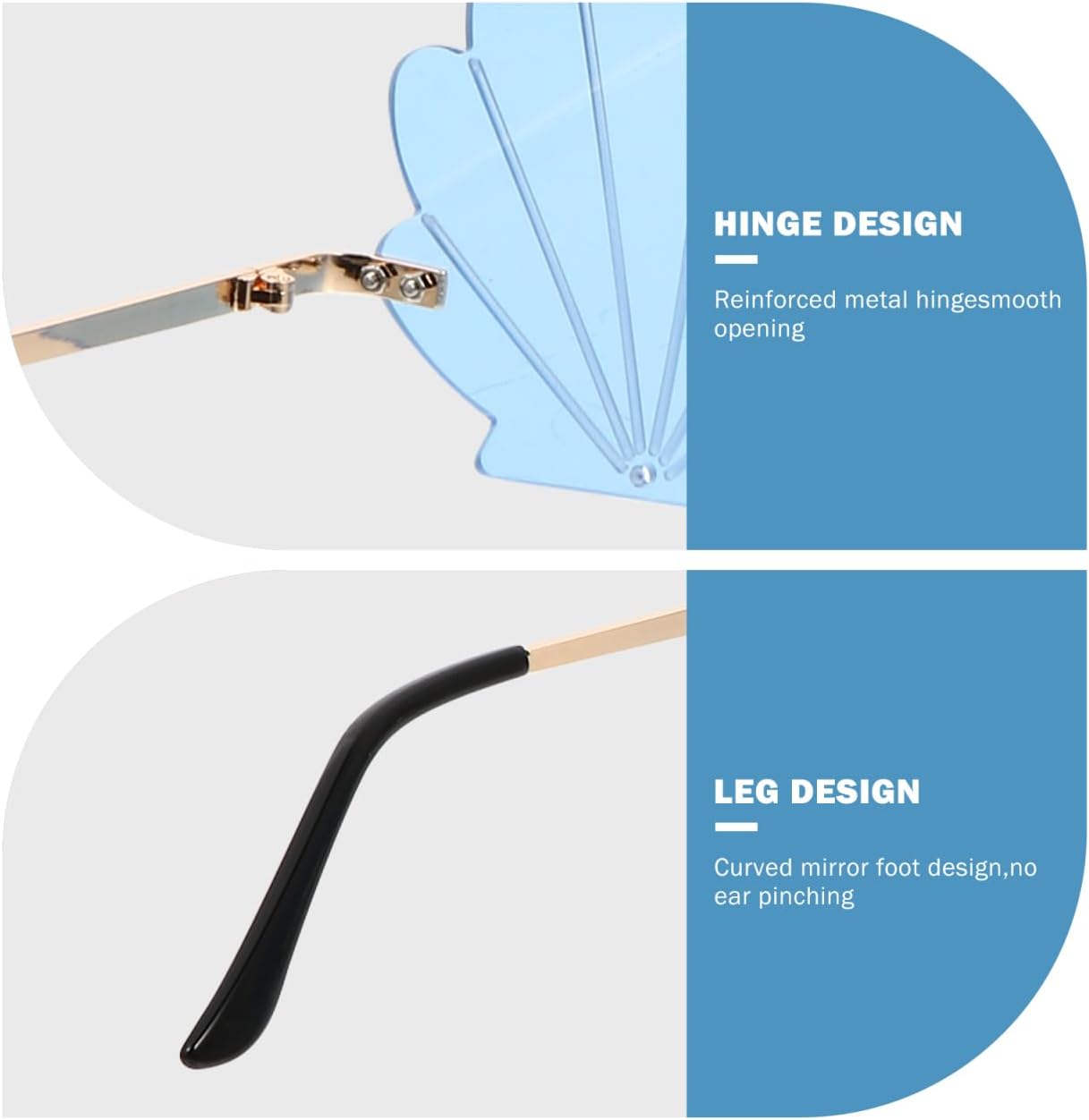 Seashell Sunglasses-1pcs Rimless Wave Sunglasses Shell Shaped Eyeglasses Photo Prop Funny Sunglasses for Party(blue) - Image 5