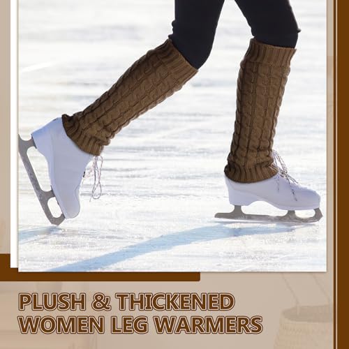 Image of Geyoga 4 Pairs Wome Winter Fleece Lined Leg Warmers Knit Warm Long Leg Knit Thick Boot Socks for Skating Walking