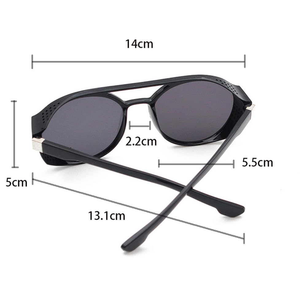 Gafas de sol Steampunk para hombre, gafas redondas vintage, gafas de sol Steampunk para mujer, tonos negros