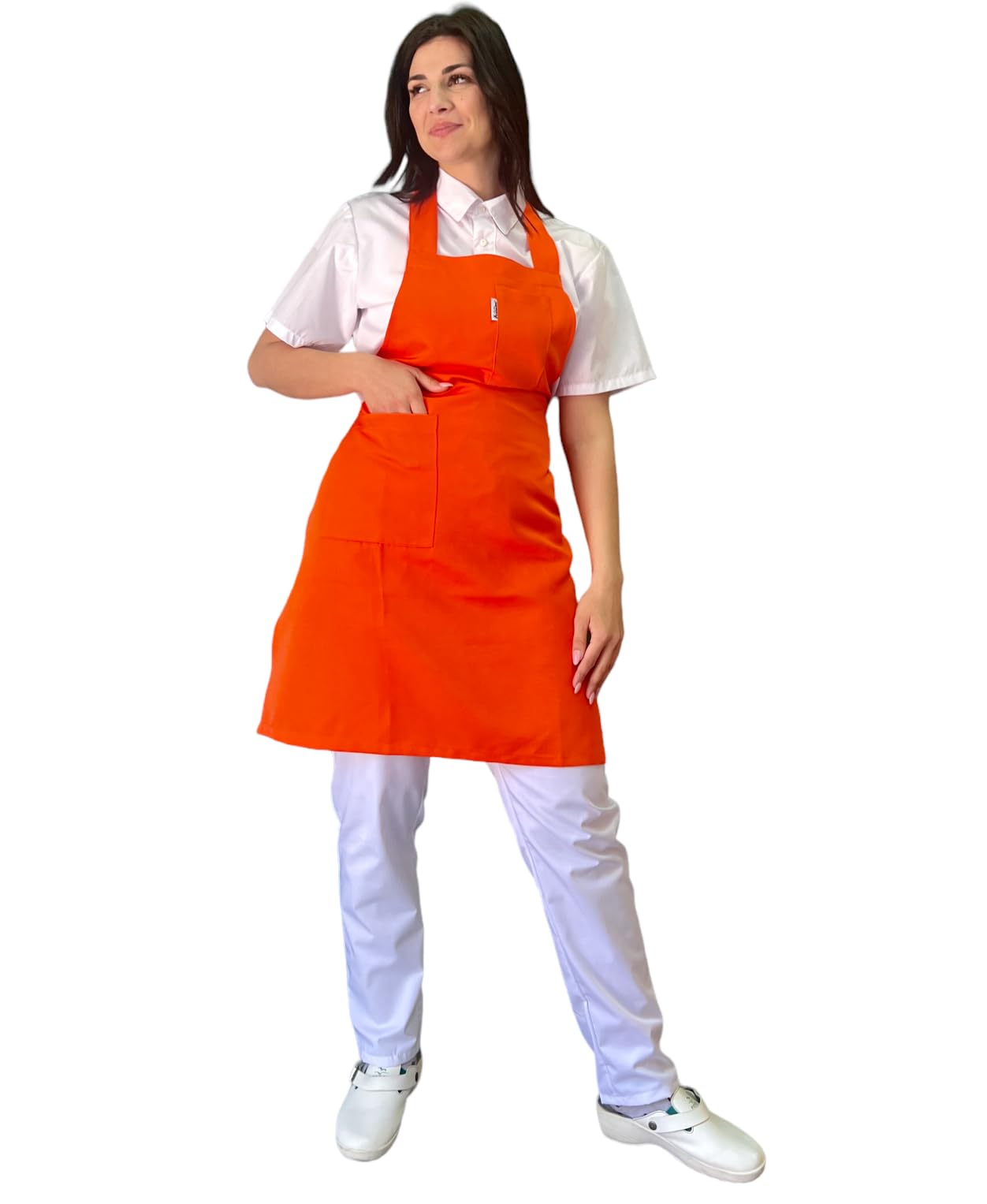 Tablier de cuisine orange, 5 pièces, broderie gratuite, pour bar, restaurant, hôtel, barman, serveur uniforme de travail, homme, femme, fabriqué en Italie, orange., Taille Unique