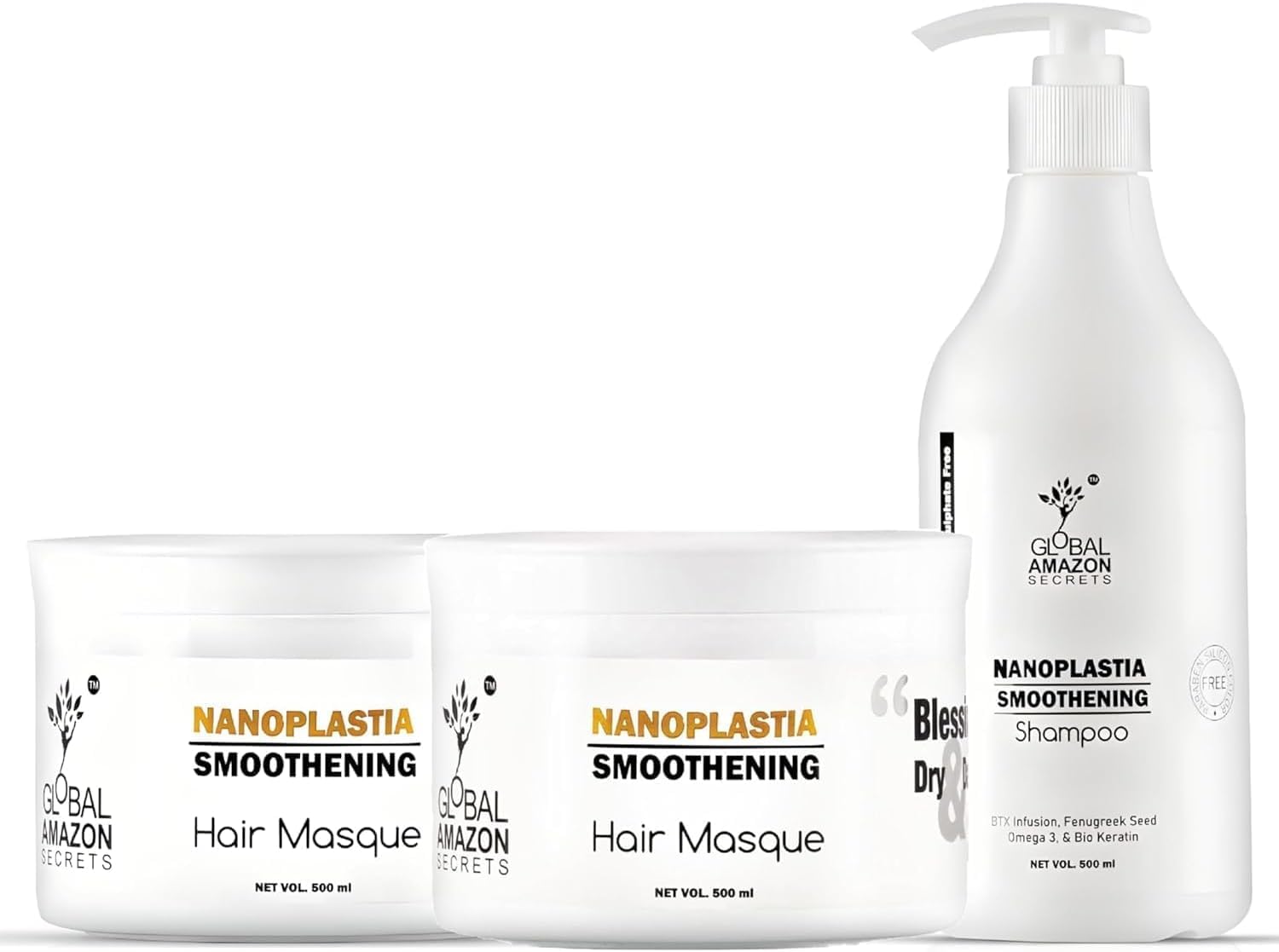Global Amazon Secrets Original Nanoplastia Smoothening Shampoo and Hair Masque, 500ml Each, Pack of 3-image-30