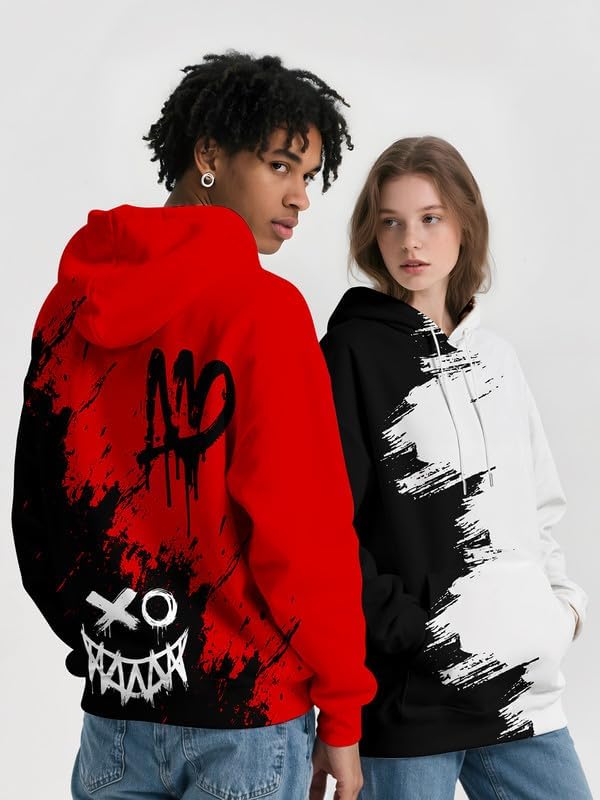 Mens Graphic Hoodies Pullover 3D Print with Pockets, Unisex Anime Black Red Hoodie Sweatshirt for Teen Boys - Image 2